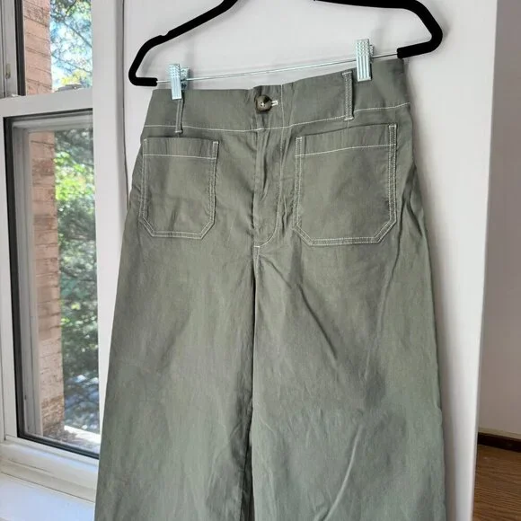 New Anthropologie The Colette Linen Crop Wide Leg Pants Magic Green 28 - Picture 9 of 12